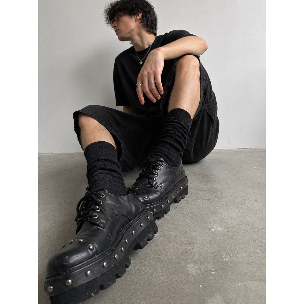 T U K Platform Shoes‎ Black Mens 7 Womens 9 Stud Gibson Dino Lug Sole Oxfords